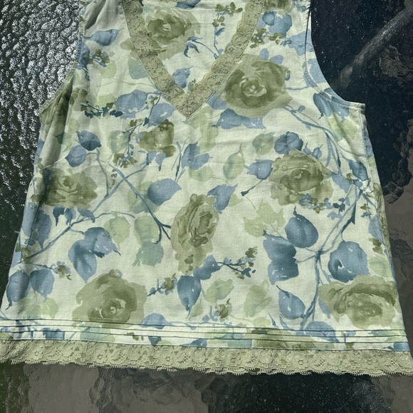 Vtg Y2K Norton Mc Naughton M linen lace floral tank blouse cottagecore phoebe - Picture 3 of 5